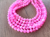 Pink White Acrylic Lucite Big Bead Chunky Multi Strand Necklace - Alana