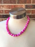 Fuchsia Pink White Acrylic Lucite Big Bead Chunky Multi Strand Necklace - Alana