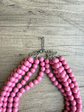 Rose Pink Acrylic Big Beaded Chunky Multi Strand Necklace - Alana