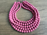 Rose Pink Acrylic Big Beaded Chunky Multi Strand Necklace - Alana