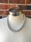 Silver Matte Acrylic Big Beaded Chunky Statement Necklace - Alana