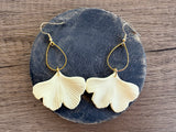 Cream Ginkgo Leaf Matte Lucite Big Statement Earrings - Avery