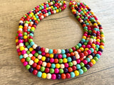 Multi Color Beaded Chunky Stone Multi Strand Statement Necklace - Michelle