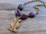 Purple Red Jade Ethiopian Brass Pendant Statement Necklace - Ultimo