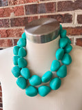Green Seafoam Matte Resin Bead Multi Strand Statement Necklace - Nikki