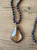 Purple Green Agate Crystal Pendant Beaded Long Necklace - San Jose