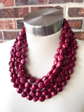 Dark Red Lucite Acrylic Beaded Chunky Multi Strand Statement Necklace - Julianna