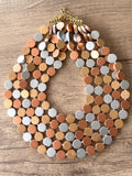 Gold Silver Copper Wood Bead Multi Strand Chunky Necklace - Charlotte