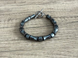 Hematite Beaded Gray Stone Mens Bracelet - Aiden