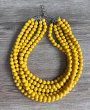 Dark Yellow Acrylic Lucite Bead Chunky Multi Strand Statement Necklace - Alana