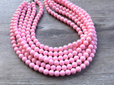 Light Pink Acrylic Lucite Bead Chunky Statement Necklace - Alana