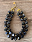 Black Lucite Chunky Beaded Multi strand Acrylic Statement Necklace - Ashley