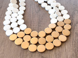 White Gold Wood Beaded Statement Chunky Multi Strand Necklace - Regan