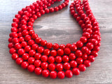 Red Acrylic Lucite Big Bead Chunky Multi Strand Necklace - Angelina