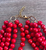 Red Acrylic Lucite Big Bead Chunky Multi Strand Necklace - Angelina