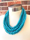 Turquoise Blue Acrylic Lucite Bead Chunky Statement Necklace - Alana