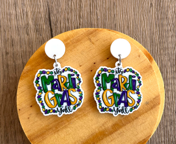 Mardi Gras Acrylic Dangle Statement Earings