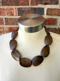 Brown Wood Beaded Boho Statement Chunky Multi Strand Necklace - Miranda