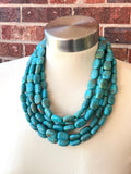 Turquoise Blue Green Lucite Acrylic Chunky Multi Strand Statement Necklace - Lauren