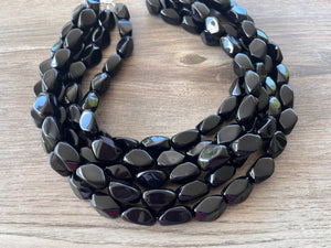 Black Acrylic Chunky Lucite Multi Strand Statement Necklace - Penelope