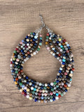 Multi Color Gemstone Beaded Multi Strand Chunky Statement Necklace - Michelle