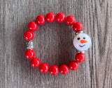 Christmas Snowflake Snowman Rhinestone Bead Lucite Stretch Womens Holiday Bracelet