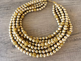Gold Rhinestone Matte Beaded Acrylic Chunky Statement Necklace - Emma