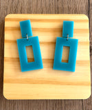 Turquoise Mint Green Yellow Pink Acrylic Matte Lucite Womens Statement Dangle Earrings - Louise