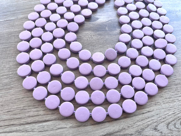Purple Lilac Wood Chunky Multi Strand Statement Necklace - Charlotte