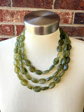 Olive Green Acrylic Beaded Multi Strand Statement Necklace - Lauren