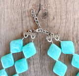 Aqua Blue Acrylic Bead Chunky Multi Strand Statement Necklace - Krista