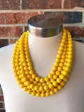Yellow Big Beaded Acrylic Chunky Multi Strand Necklace - Alana