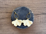 Cream Ivory Ginkgo Matte Leaf Petal Big Statement Earrings - Avery