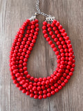Red Acrylic Lucite Big Bead Chunky Multi Strand Necklace - Alana