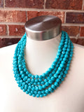 Turquoise Blue Beaded Statement Acrylic Multi Strand Necklace - Beth