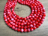 Red White Acrylic Lucite Big Bead Chunky Multi Strand Necklace - Alana