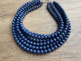 Blue Acrylic Beaded Chunky Multi Strand Statement Necklace - Alana