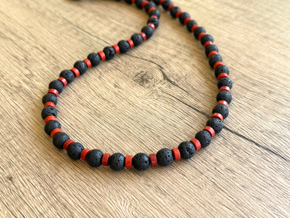 Brown Black Lava Rock Mens Bead Long Surfer Necklace - Mac