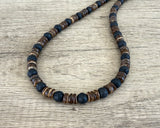 Mens Black Brown Wood Lava Rock Beaded Necklace - Mason