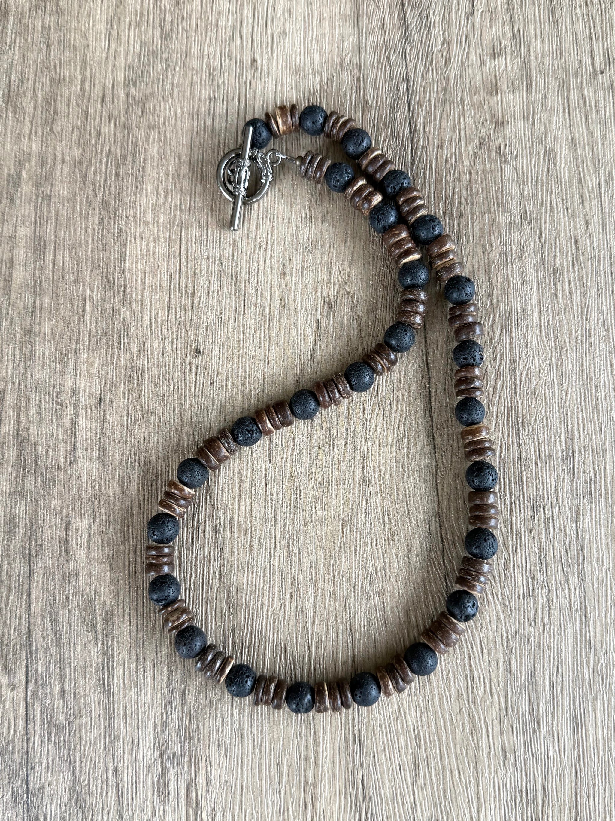 Mens Black Brown Wood Lava Rock Beaded Necklace - Dutton – Dana