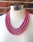 Rose Pink Acrylic Beaded Chunky Statement Necklace - Alana