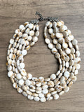 Cream Brown Acrylic Beaded Multi Strand Statement Necklace - Missy