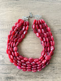 Red Pink Acrylic Beaded Multi Strand Statement Necklace - Lauren