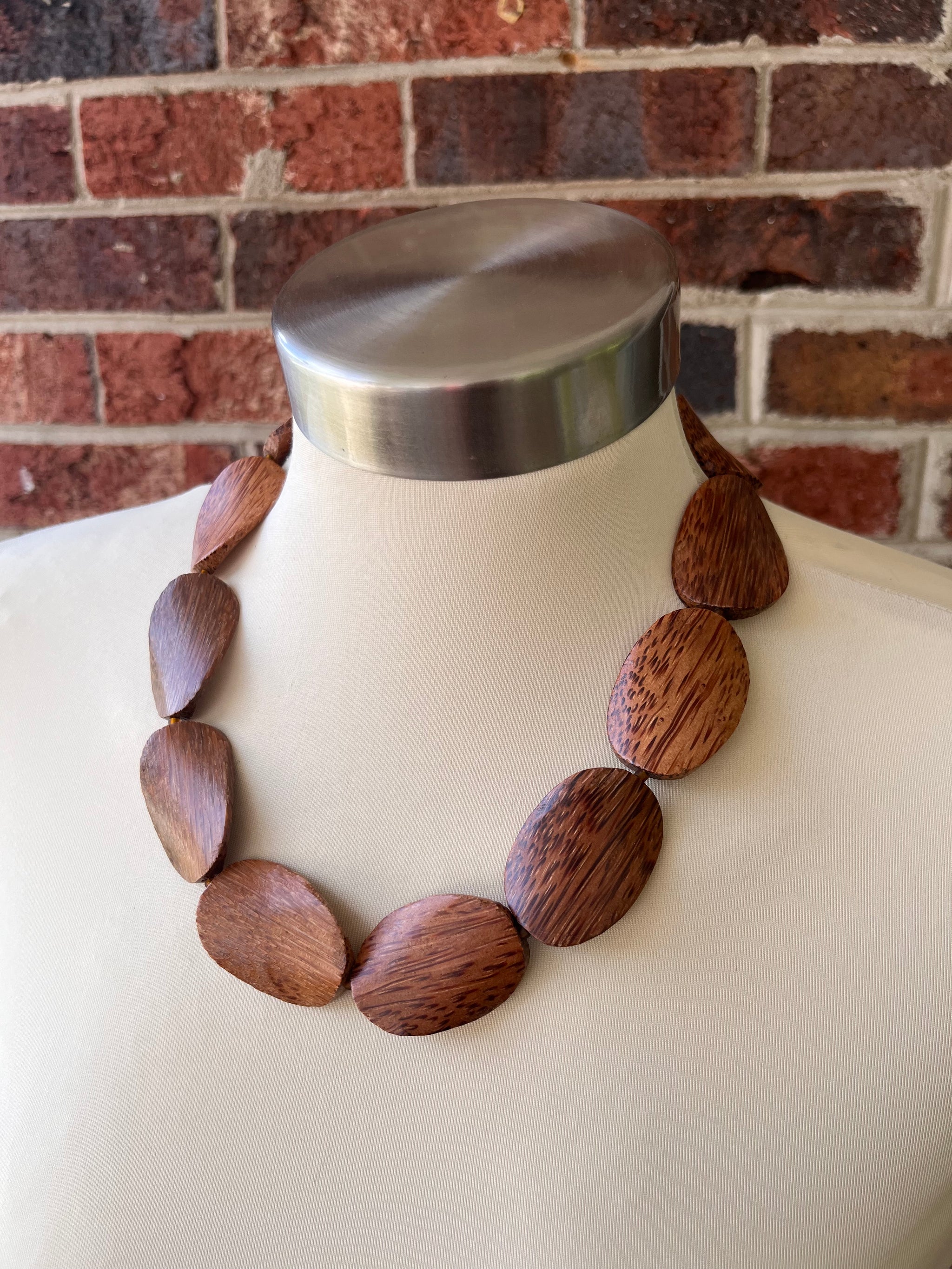 Brown Wood Beaded Multi Strand Chunky Boho Statement Necklace Mirand Dana LeBlanc Designs