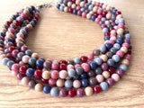 Multi Color Acrylic Lucite Bead Chunky Multi Strand Statement Necklace - Alana
