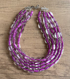 Purple Clear Beaded Lucite Chunky Multi Strand Statement Necklace - Lauren
