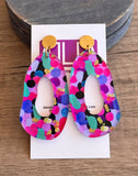 Pink Multi Color Lucite Acrylic Big Dangle Statement Earrings - Sylvia