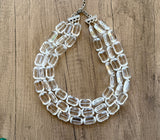 Clear Faceted Acrylic Beaded Multi Strand Statement Necklace | Jenny | DLD Jewelry