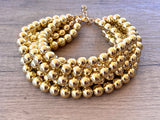 Shiny Gold Choker Big Beaded Acrylic Chunky Multi Strand Statement Necklace - Alana