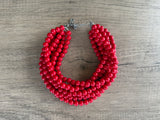 Red Choker Beaded Acrylic Multi Strand Statement Necklace - Alana